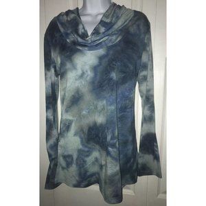 ENLIGHTEN Womens Hoodie Tie Dye Cowl Neck Blue Sz MEDIUM Stretch EUC